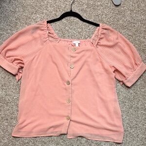 Square Neck Button-Front Top in Peach Pink